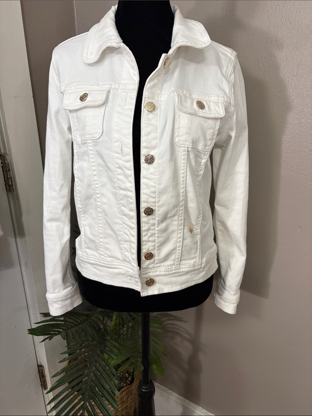 kate spade White Denim Jacket with Gold Buttons